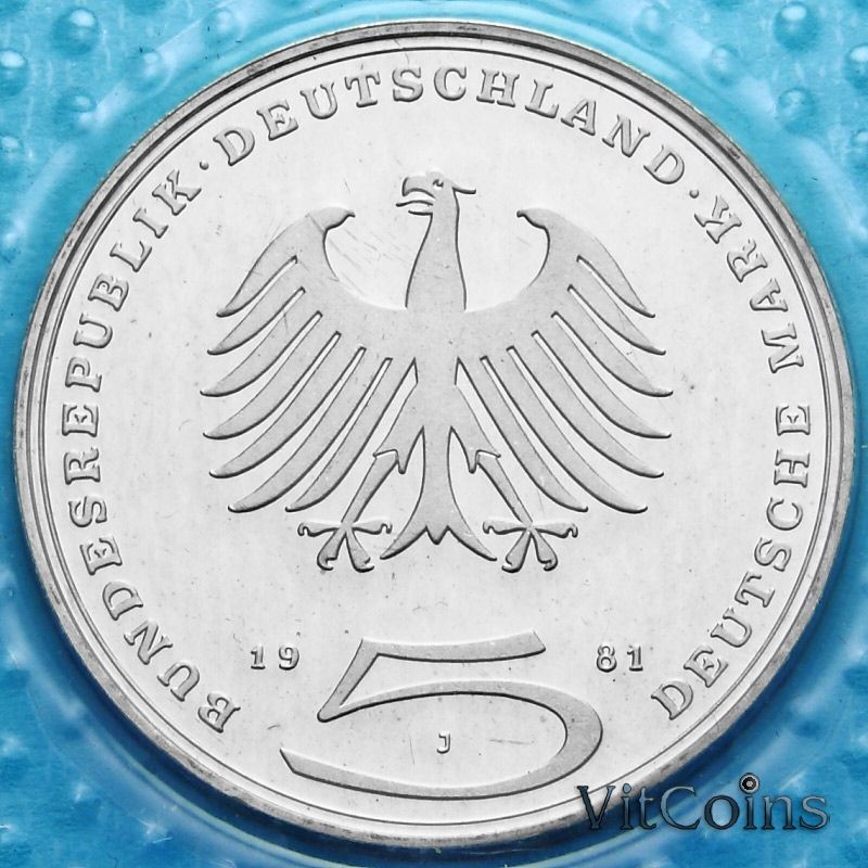 ФРГ 5 марок 1981 год. Готхольд Эфраим Лессинг. Пруф ФРГ 5 марок 1981 год. Готхольд Эфраим Лессинг. Пруф