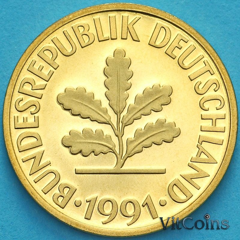 Монета ФРГ 5 пфеннигов 1991 год. D. Пруф.