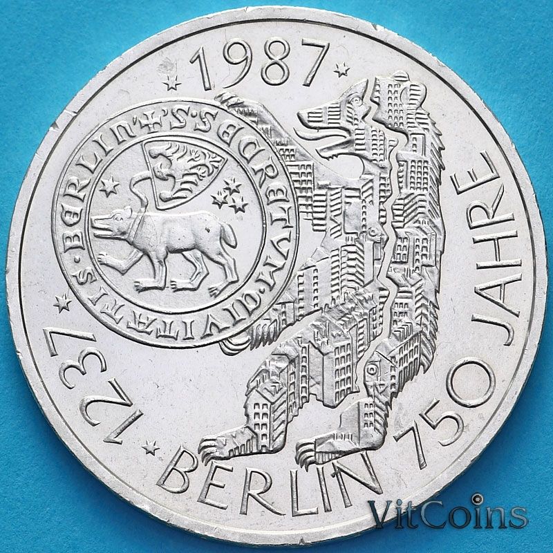 Монета ФРГ 10 марок 1987 год. J. 750 лет Берлину