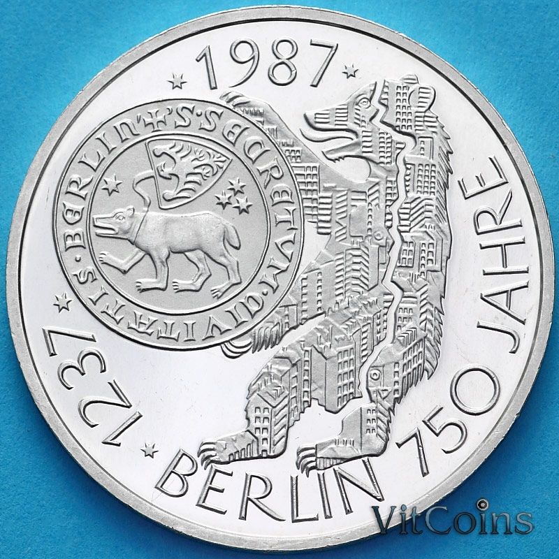 Монета ФРГ 10 марок 1987 год. J. 750 лет Берлину. Пруф.