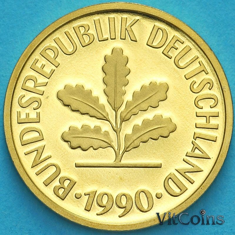 Монета ФРГ 5 пфеннигов 1990 год. G. Пруф.