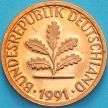 Монета ФРГ 1 пфенниг 1991 год. F. Пруф.