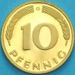 Монета ФРГ 10 пфеннигов 1991 год. G. Пруф.
