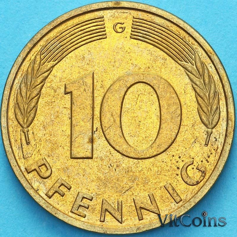Монета ФРГ 10 пфеннигов 1990 год. G