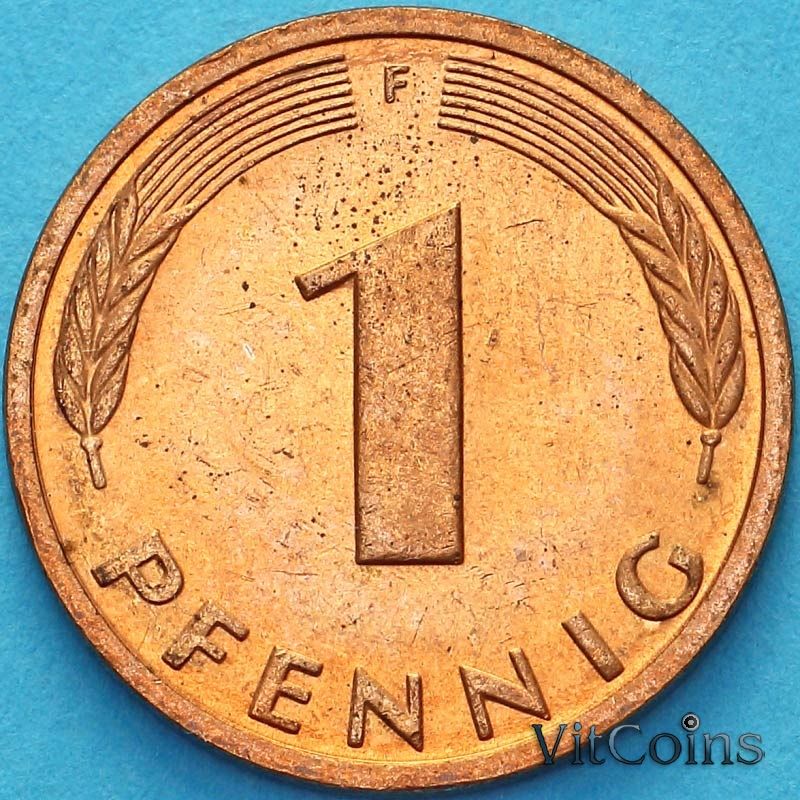 Монета ФРГ 1 пфенниг 1990 год. F.