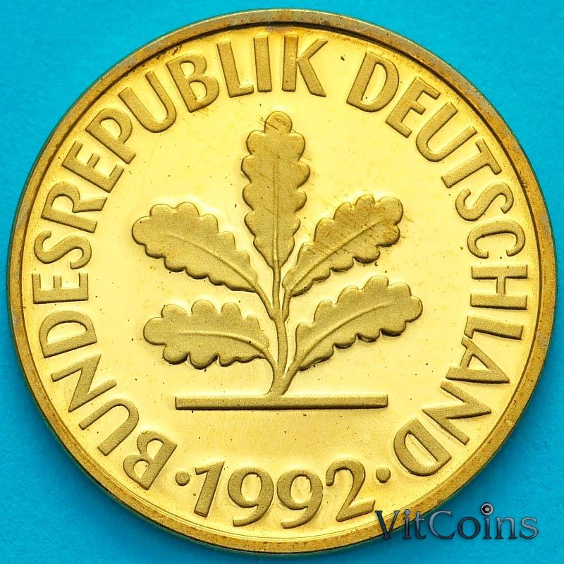 Монета ФРГ 5 пфеннигов 1992 год. G. Пруф.