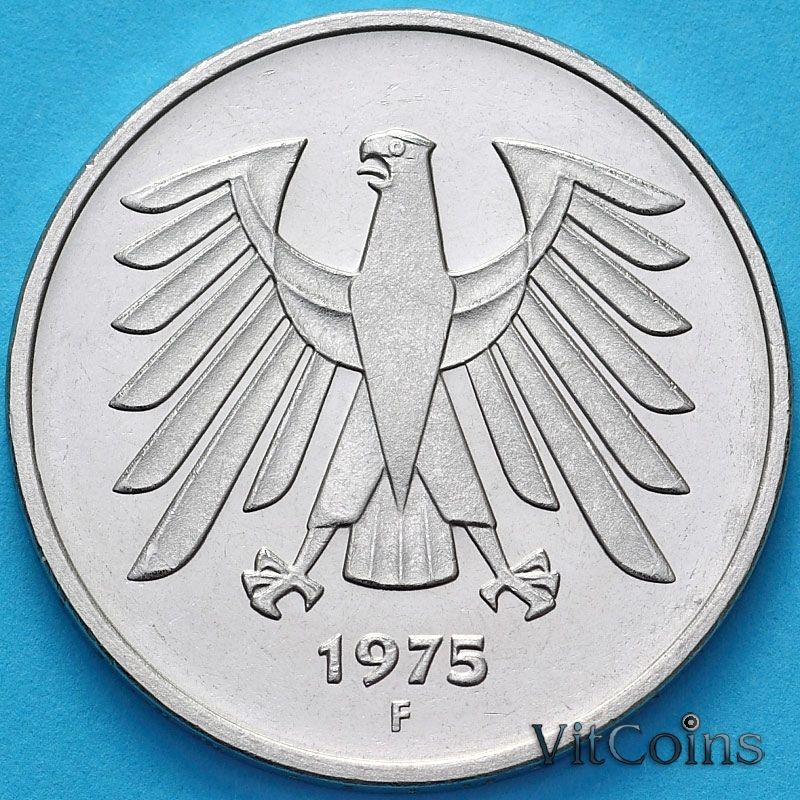 Монета ФРГ 5 марок 1975 год. F Монета ФРГ 5 марок 1975 год. F