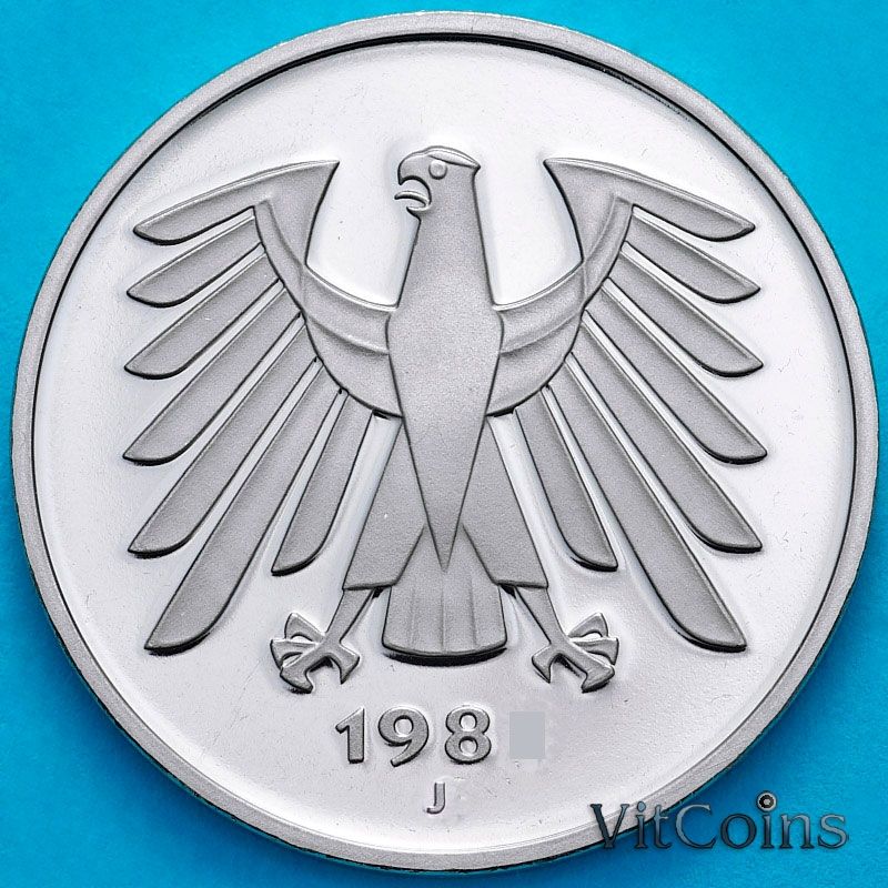 Монета ФРГ 5 марок 1986 год. J. Пруф