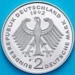 Монета ФРГ 2 марки 1992 год. Людвиг Эрхард. F. Пруф.