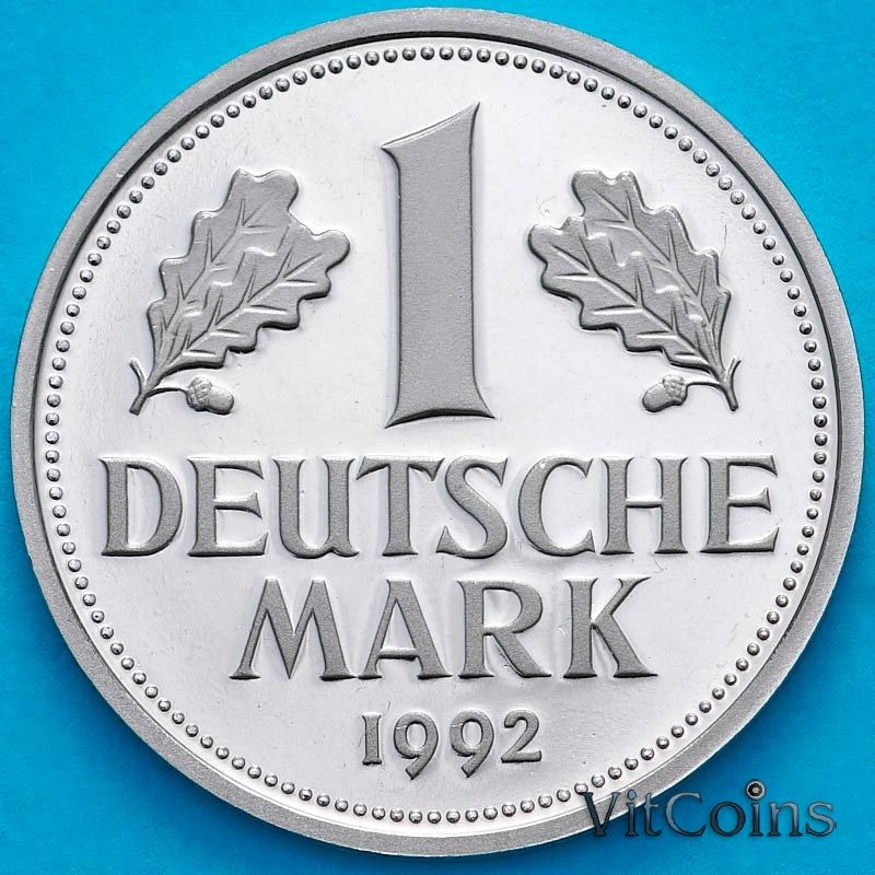 Монета ФРГ 1 марка 1992 год. G. Пруф