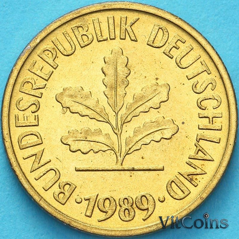 Монета ФРГ 5 пфеннигов 1989 год. F
