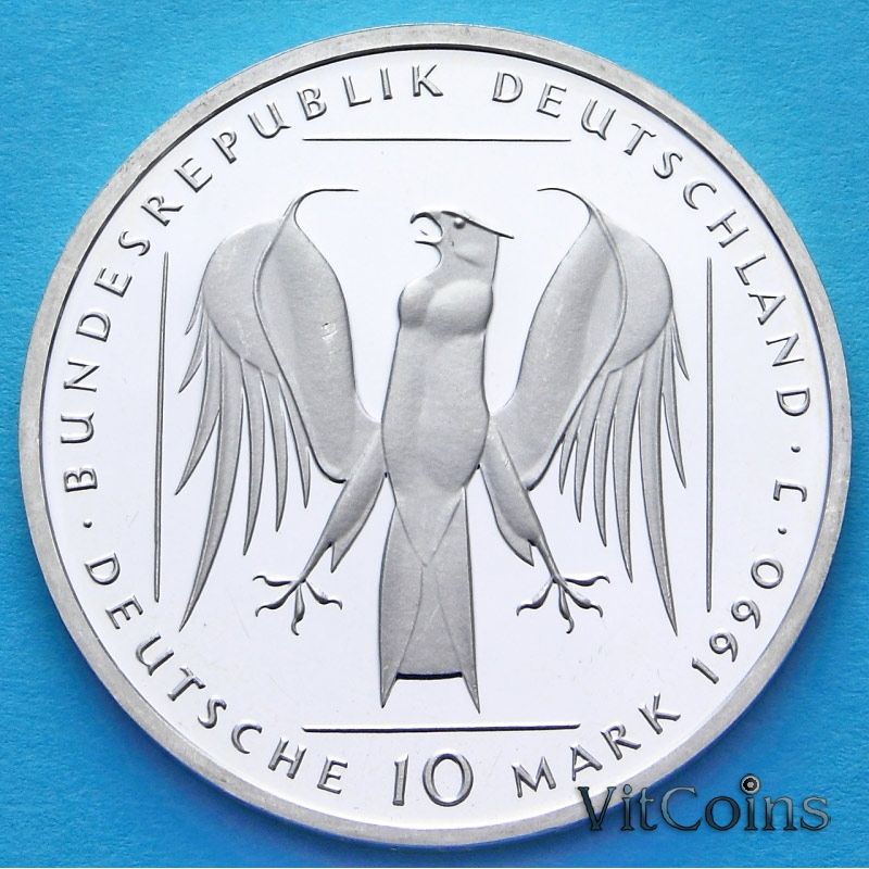 Монета ФРГ 10 марок 1990 год. J. Тевтонский орден. Серебро. Пруф Монета ФРГ 10 марок 1990 год. J. Тевтонский орден. Серебро. Пруф