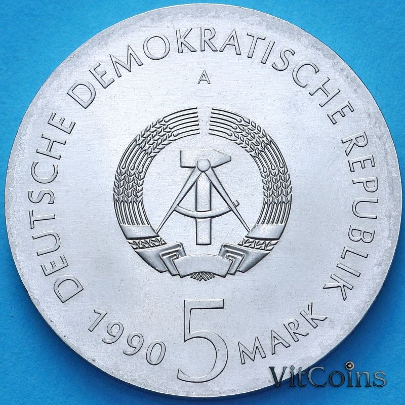 Монета ГДР 5 марок 1990 год. Курт Тухольский