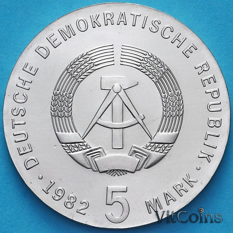 Монета ГДР 5 марок 1982 год. Фридрих Фрёбель