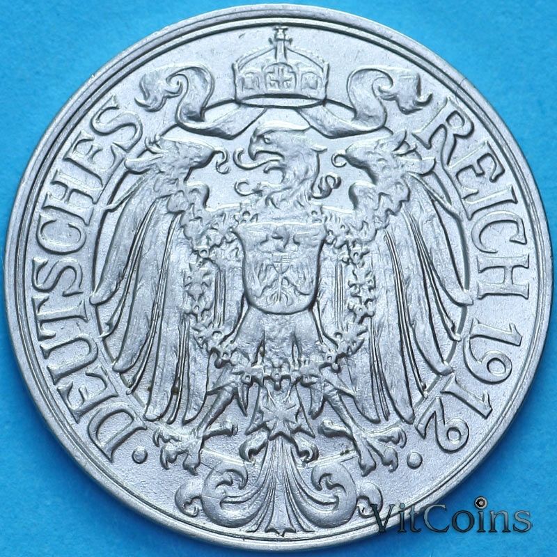 Монета Германия 25 пфеннигов 1912 год. D