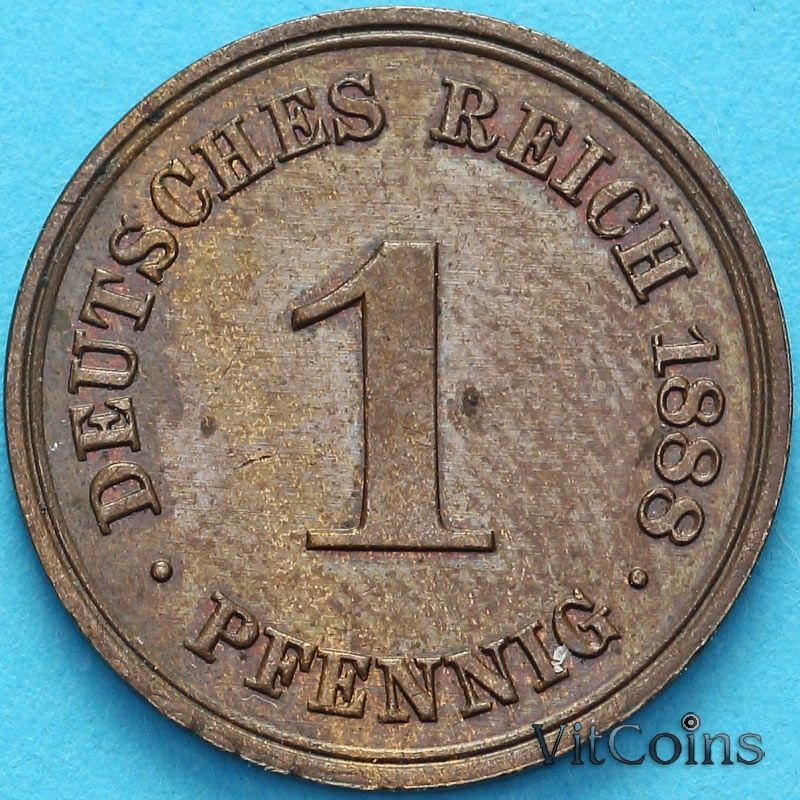 Монета Германия 1 пфенниг 1888 год. А