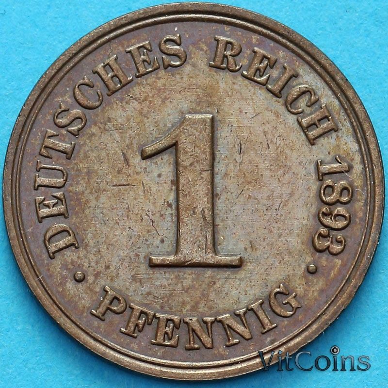 Монета Германия 1 пфенниг 1893 год. А