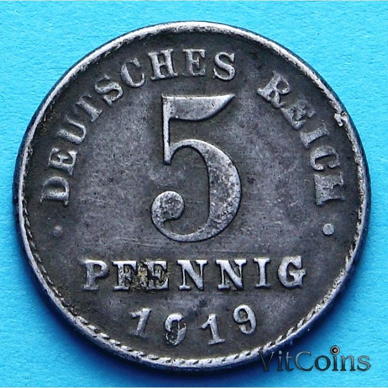 Монета Германии 5 пфеннигов 1919 год. G