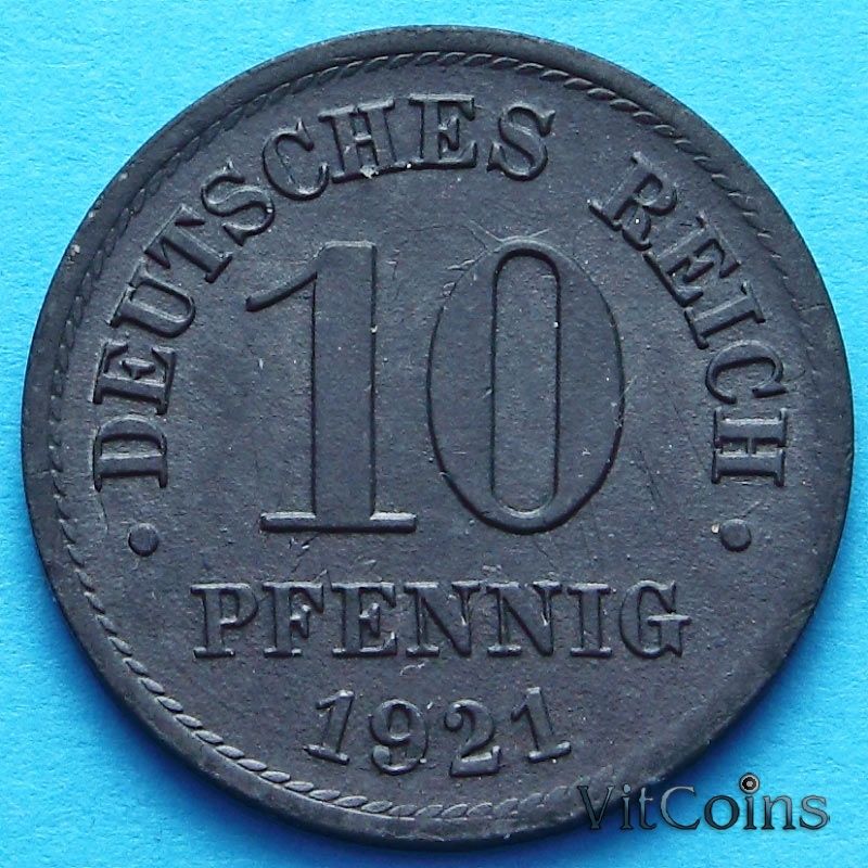 Монета Германии 10 пфеннигов 1921 год. А