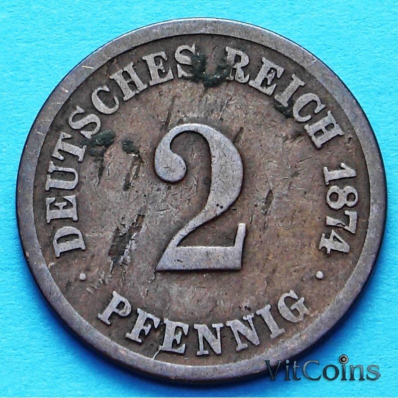 Монета Германии 2 пфеннига 1874 год. А