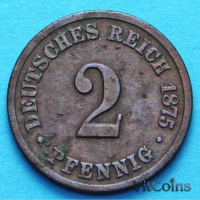Монета Германии 2 пфеннига 1875 год.