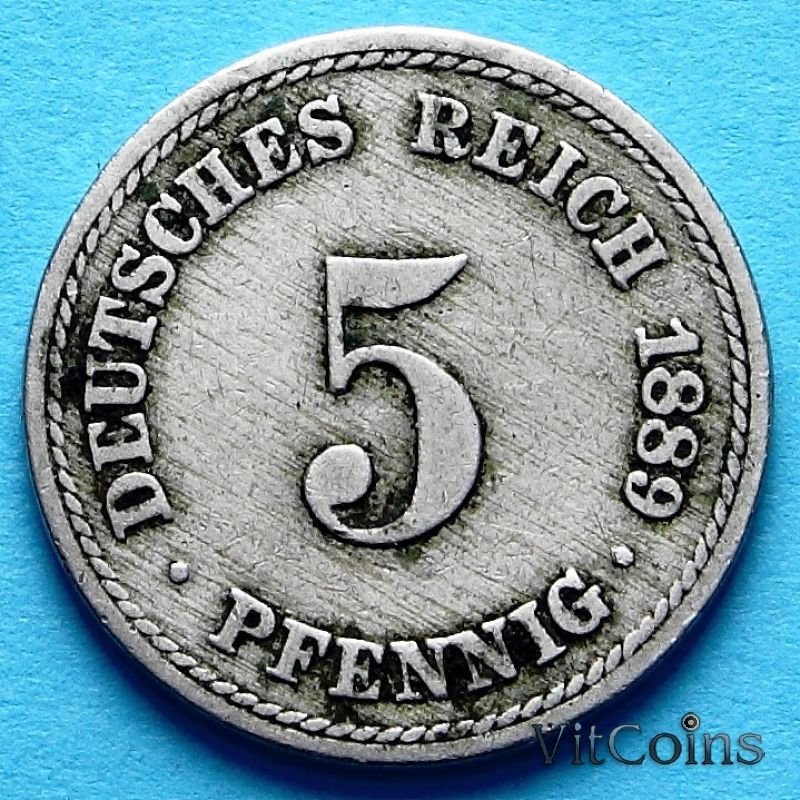 Монета Германии 5 пфеннигов 1874-1889 год.