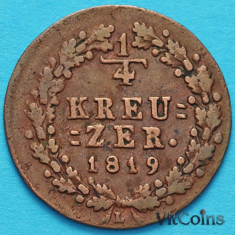 Монета Нассау 1/4 крейцера 1819 год.