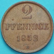 Брауншвейг-Вольфенбюттель 2 пфеннига 1852 год.