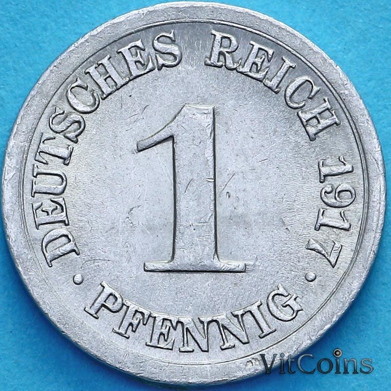 Монета Германия 1 пфенниг 1917 год. J