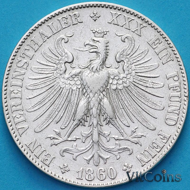 Монета Франкфурт, Германия 1 талер 1860 год