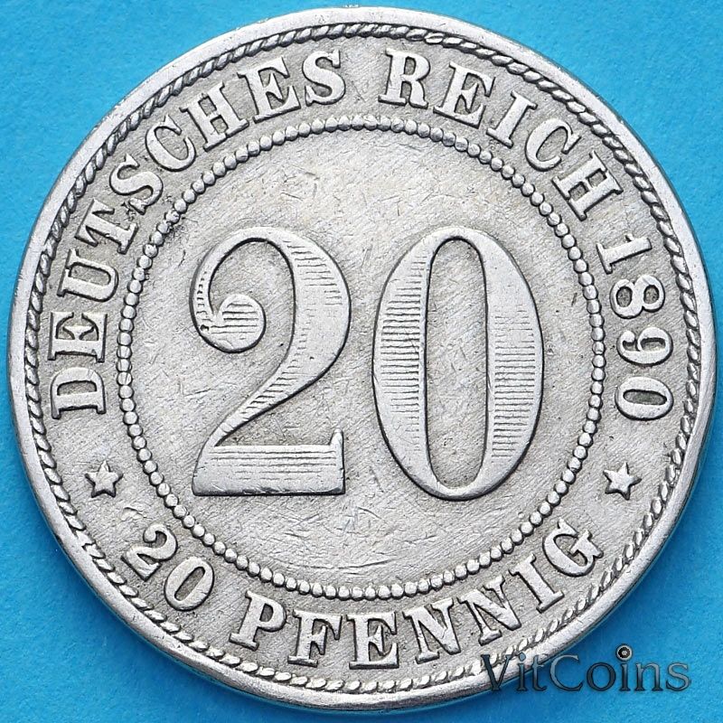 Монета Германия 20 пфеннигов 1890 год. А