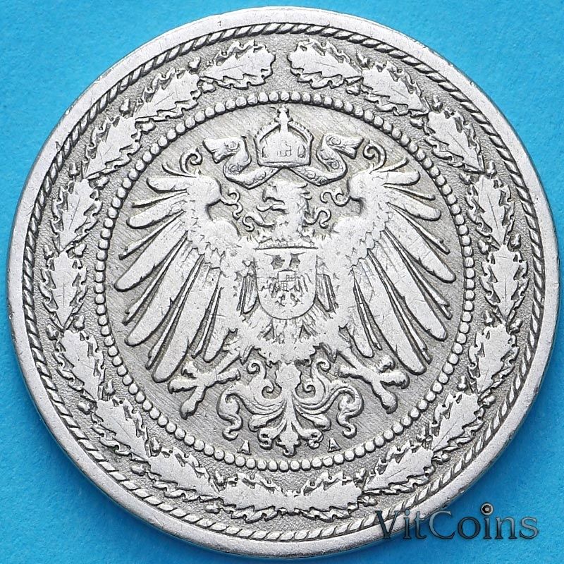 Монета Германия 20 пфеннигов 1890 год. А