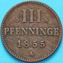 Мекленбург-Стрелиц 3 пфеннига 1855 год.