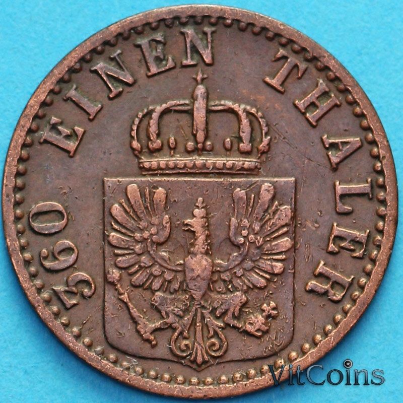 Монета Пруссия 1 пфенниг 1867 год. А