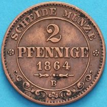 Саксония 2 пфеннига 1864 год. В