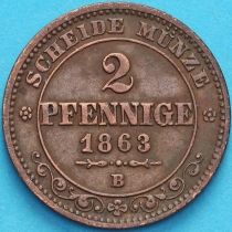 Саксония 2 пфеннига 1863 год. В