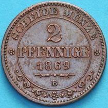 Саксония 2 пфеннига 1869 год. В. №2