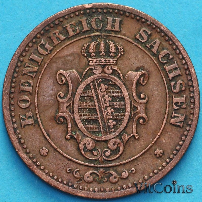 Монета Саксония 2 пфеннига 1869 год. В