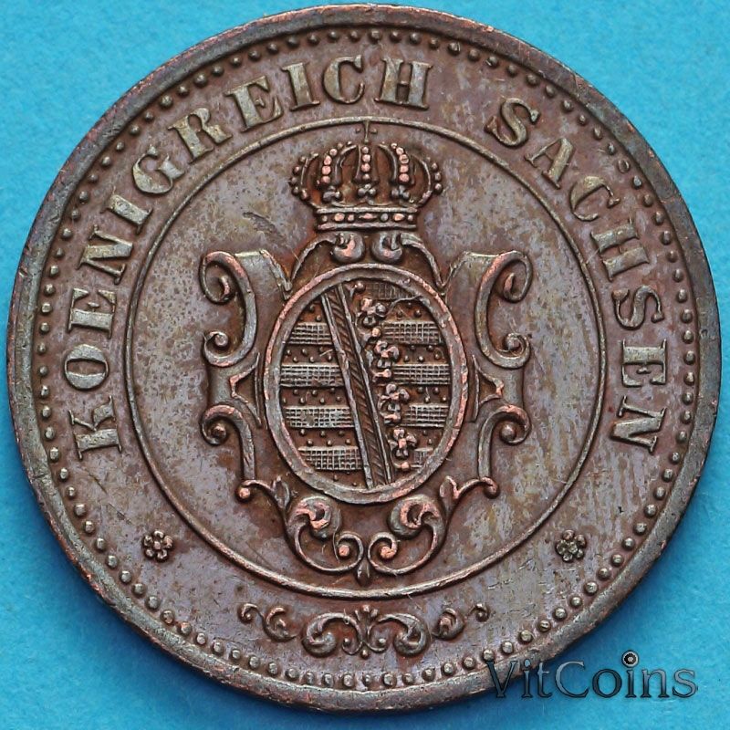 Монета Саксония 2 пфеннига 1869 год. В. №2