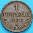 Монета Ганновер 1 пфенниг 1858 год. В.