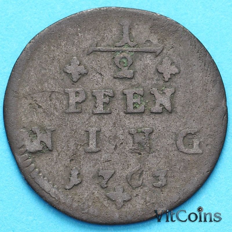 МонетаВюрцбург 1/2 пфеннига 1763 год.