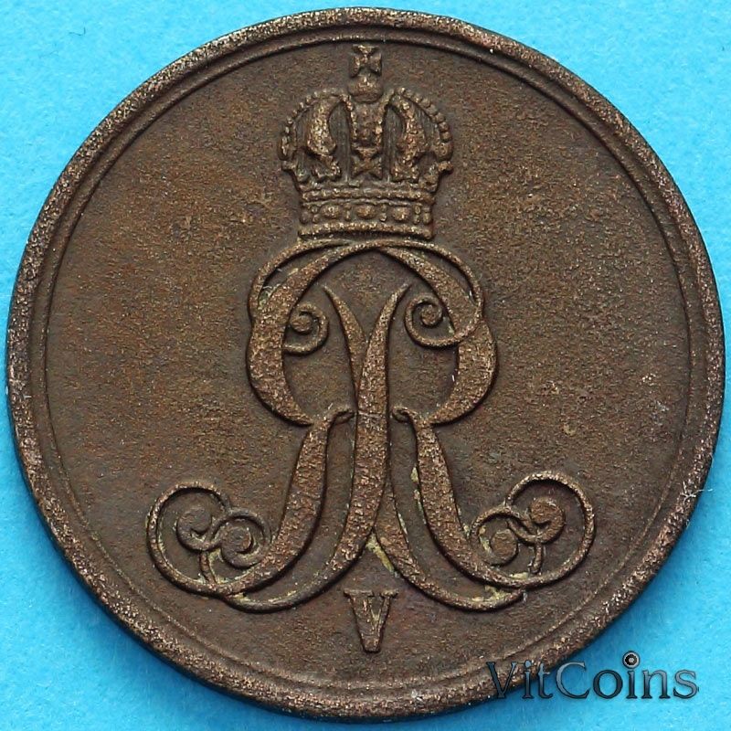 Монета Ганновер 1 пфенниг 1861 год. В.