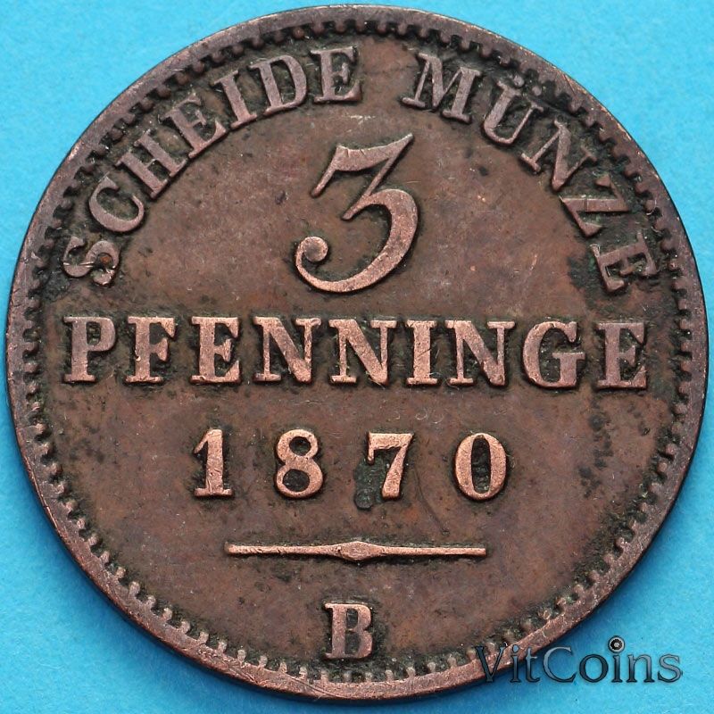 Монета Пруссия 3 пфеннига 1870 год. В