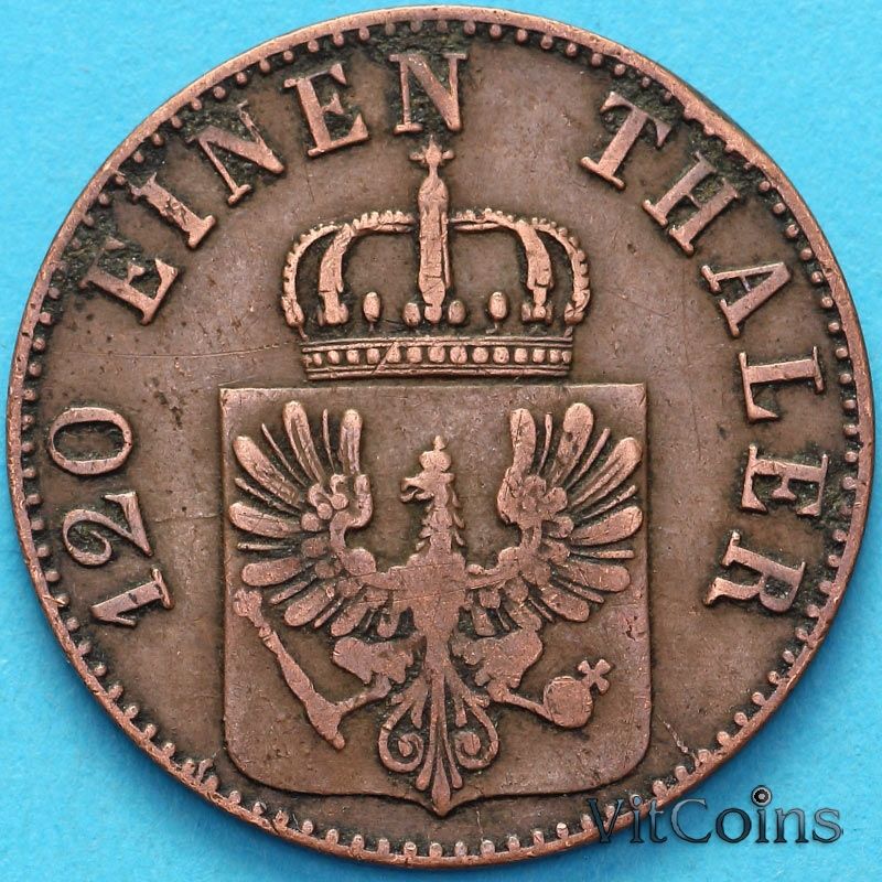 Монета Пруссия 3 пфеннига 1864 год. А. №1