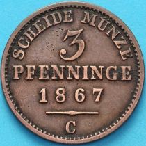 Пруссия 3 пфеннига 1867 год. С