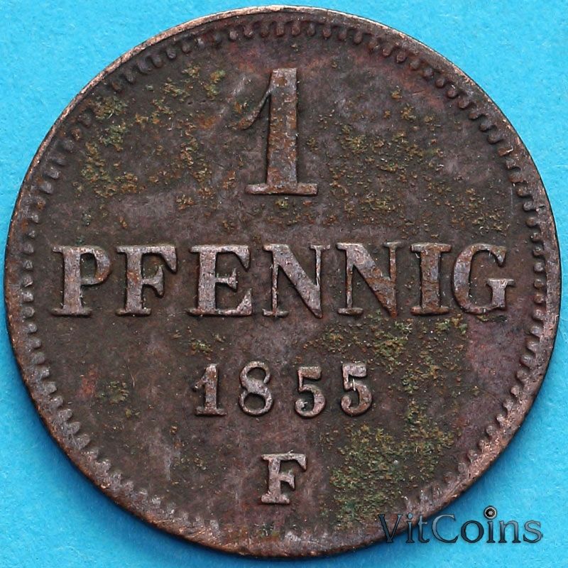 Монета Саксония 1 пфенниг 1863 год. В