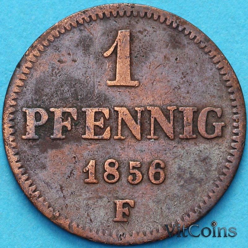 Монета Саксония 1 пфенниг 1863 год. В