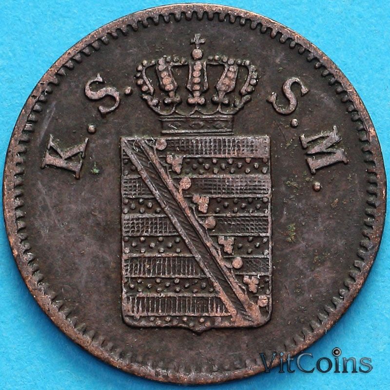 Монета Саксония 1 пфенниг 1863 год. В