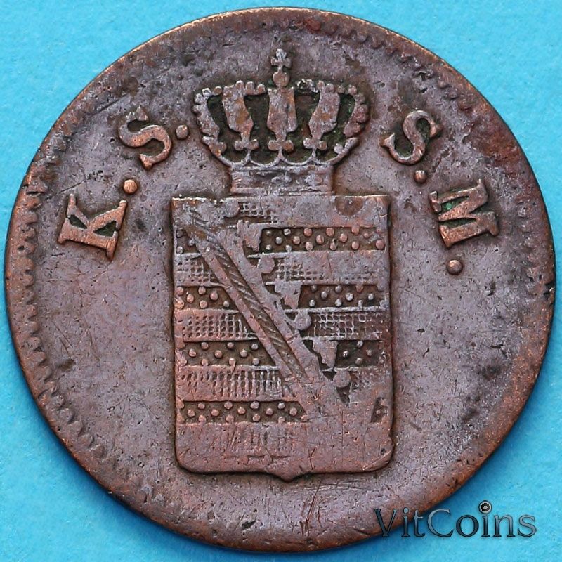 Монета Саксония 1 пфенниг 1863 год. В