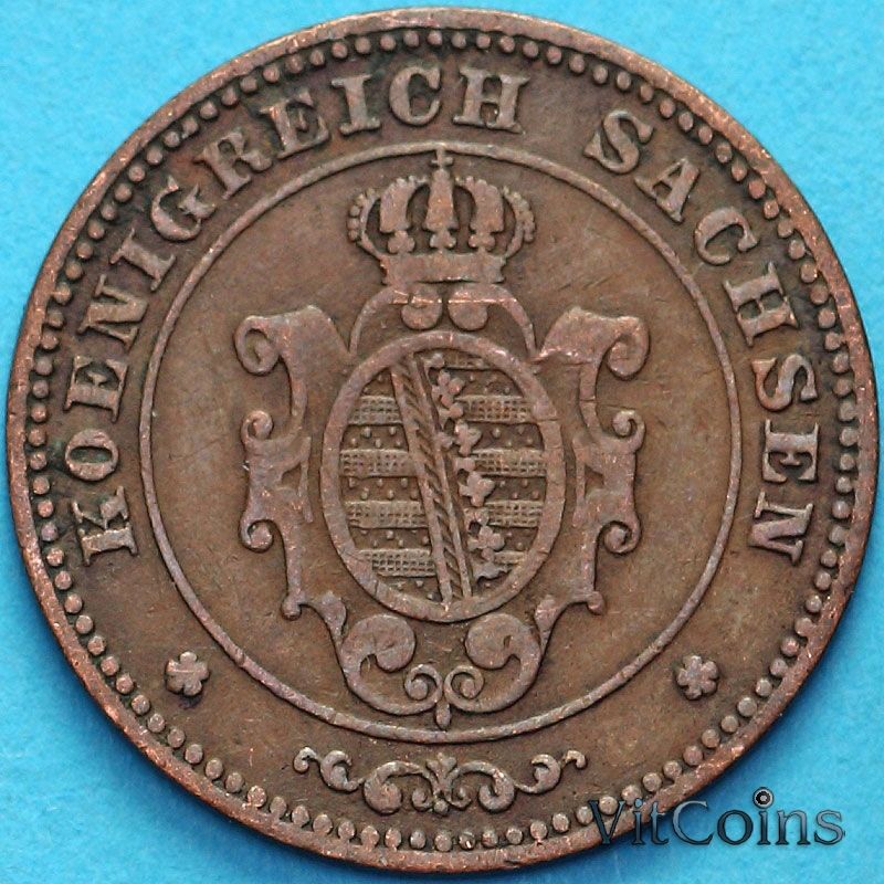 Монета Саксония 1 пфенниг 1863 год. В